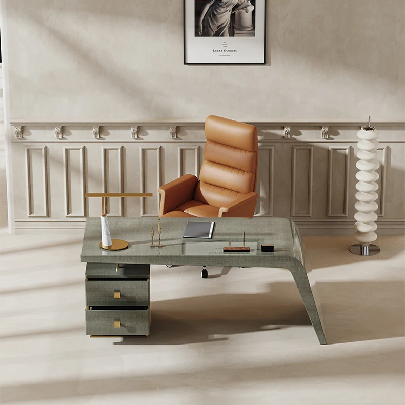 Italian Luxury Creative Study Furniture Solid Wood Desk Desktop Natural Veneer