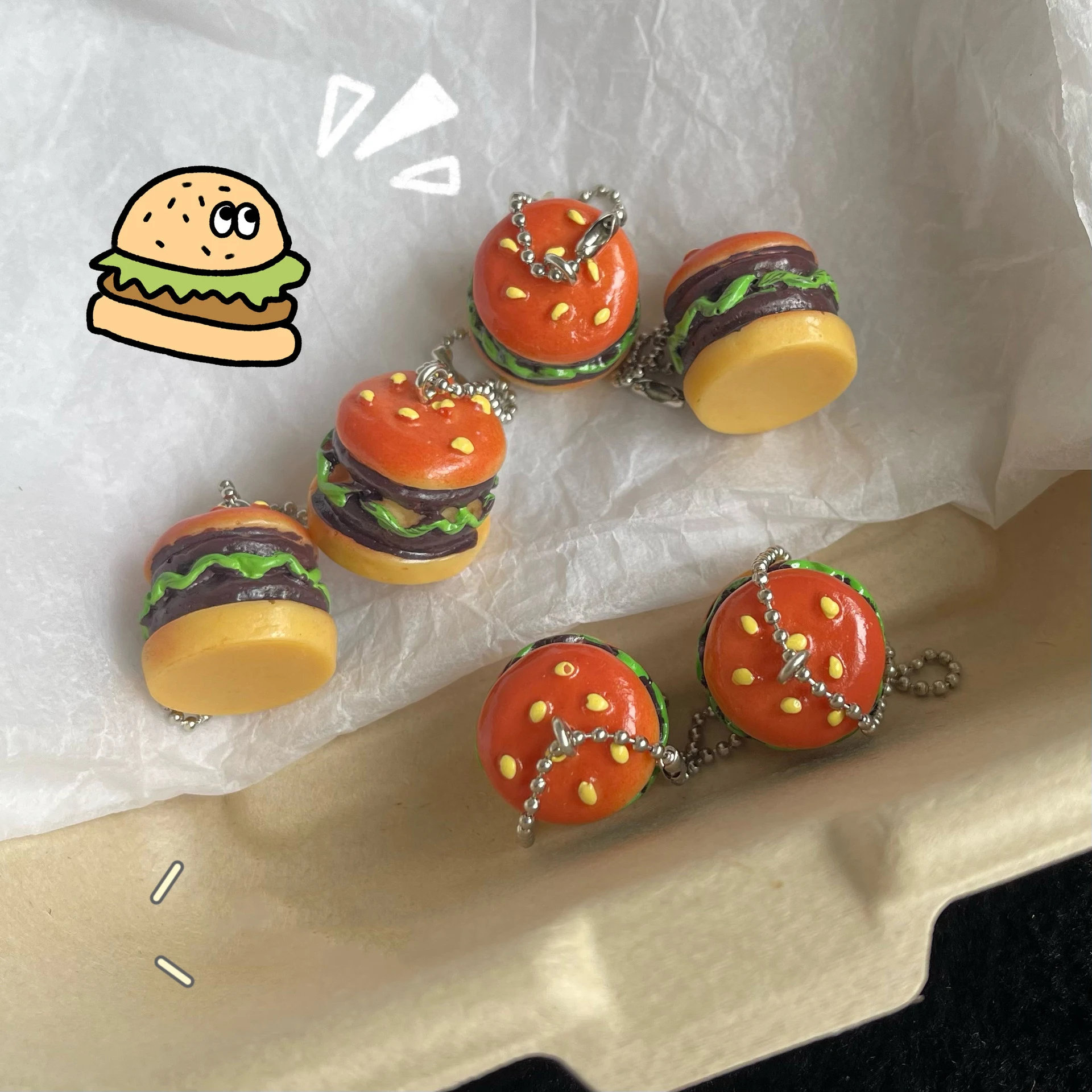 Personalized 3d Resin Simulation Food Mini Hamburger DIY Handmade Mini Food Resin Keychain