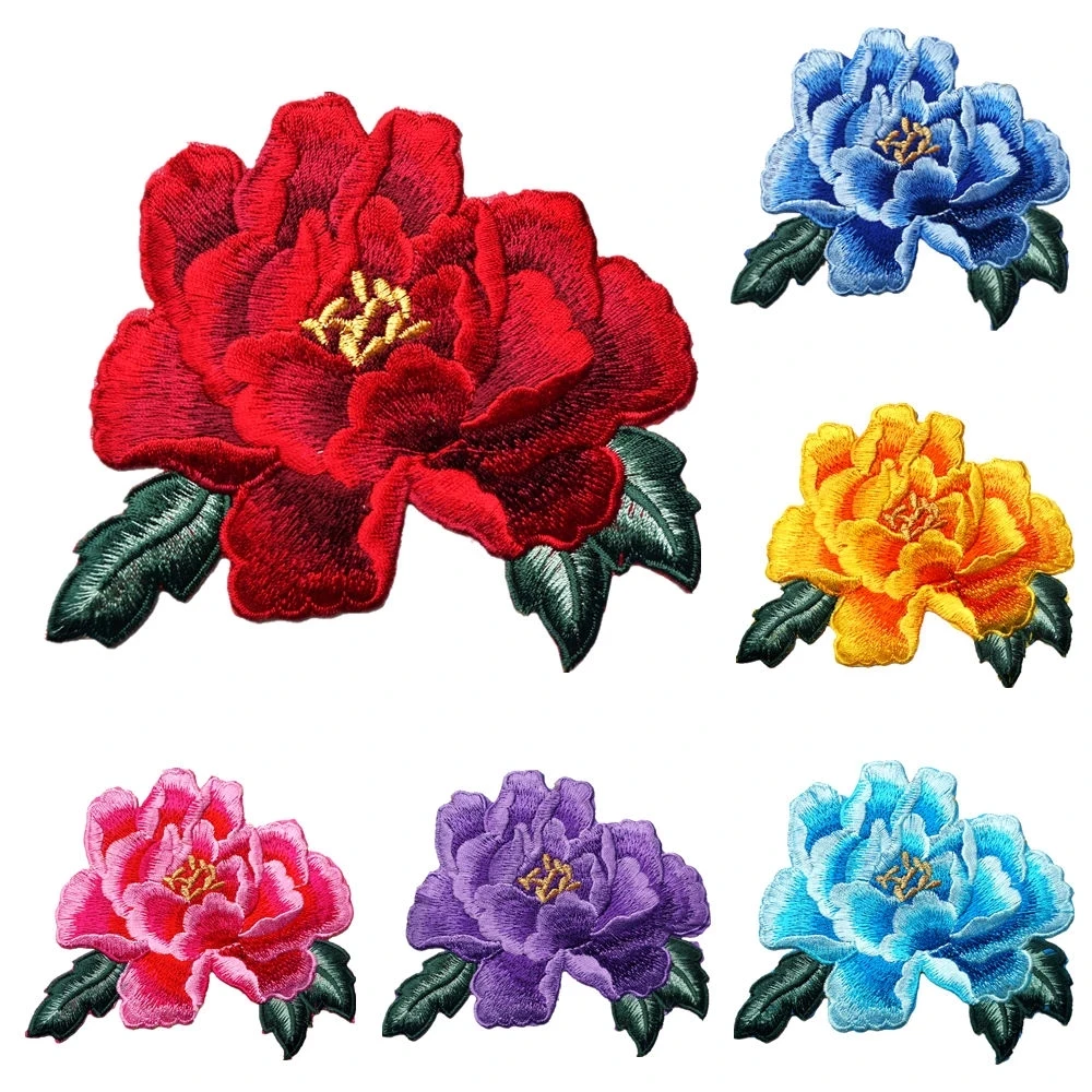 Custom Applique Patch Rose Embroidery Iron On Flower Appliques Patches for Sewing, Clothing, Scrapbooking Decorative