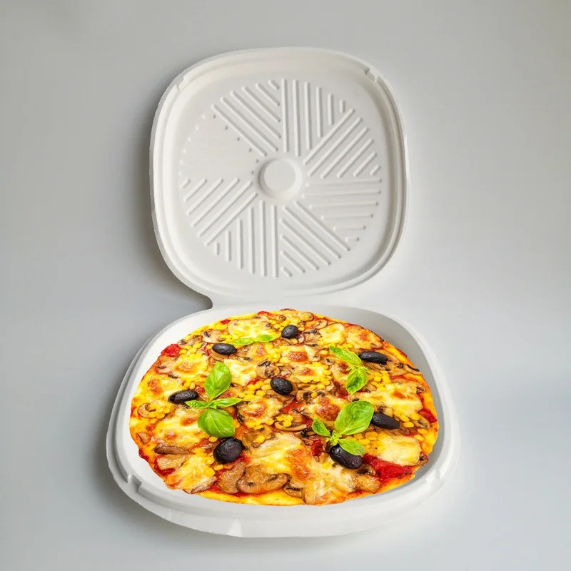 Wholesale sugarcane bagasse 12 inch round pizza box takeaway pulp pizza box white mini pizza boxes for sale