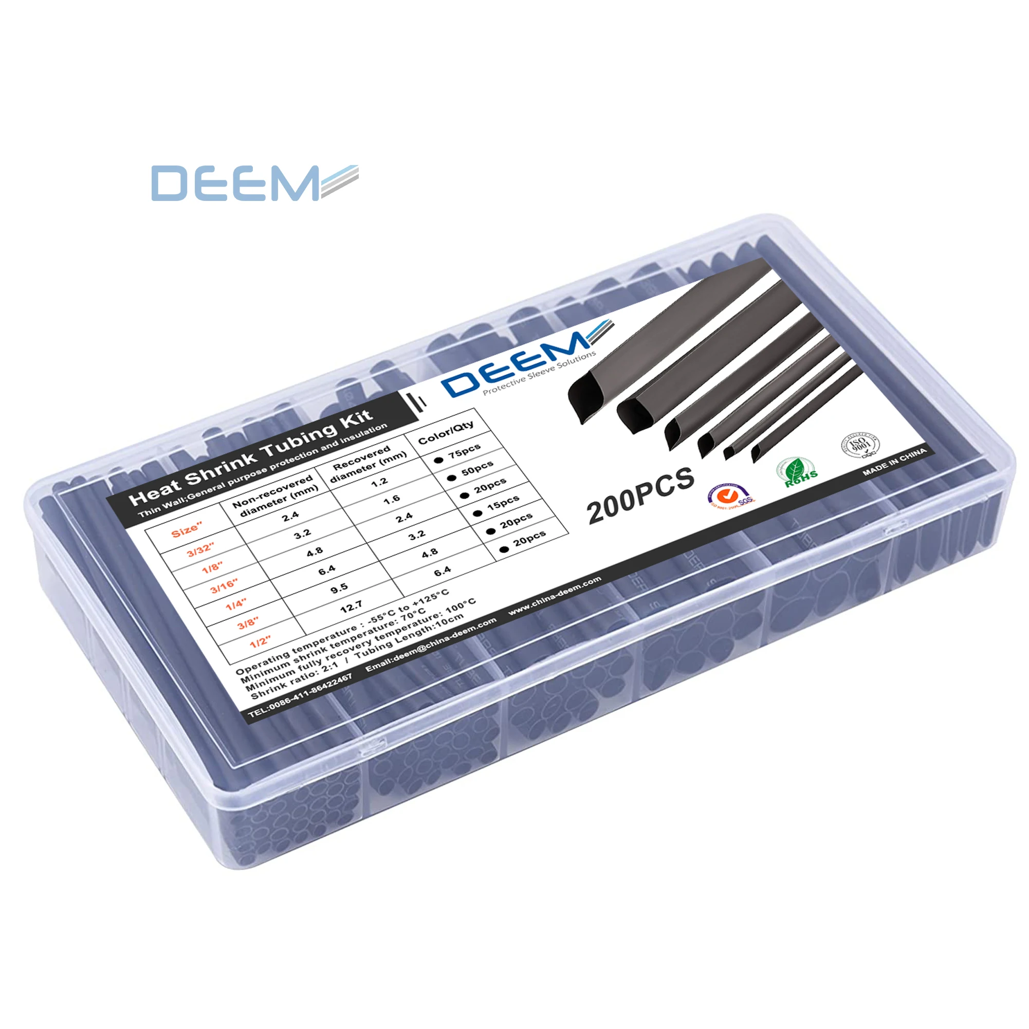 DEEM 200 PCS heat shrink tube box/heat shrinkable tubing shrink tube set/ heat shrink tube set