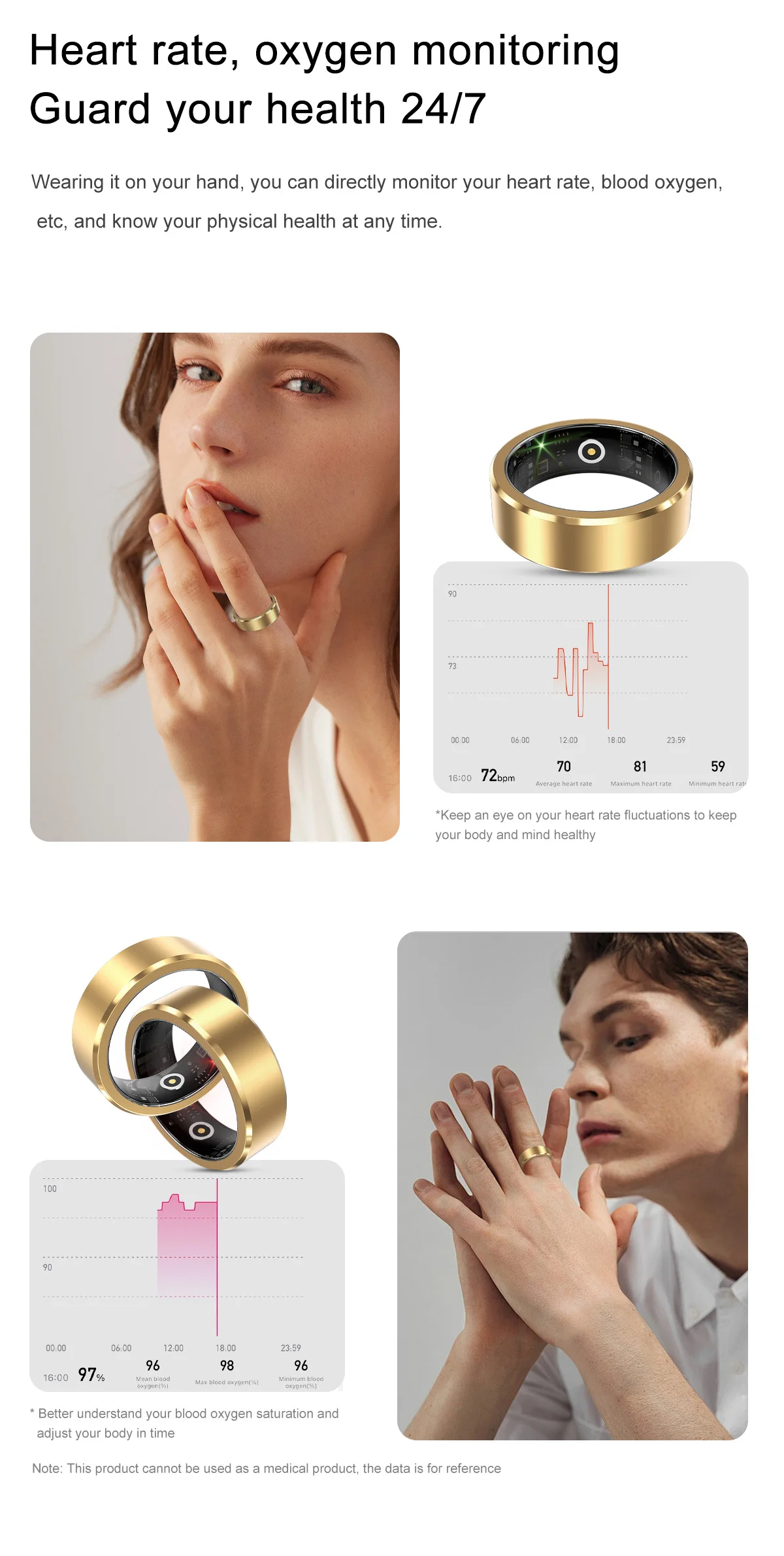 Hot Selling Smart Rings Fitness Tracker Health Monitoring Anillo 24h heart rate blood oxygen monitoring Smart Finger Ring