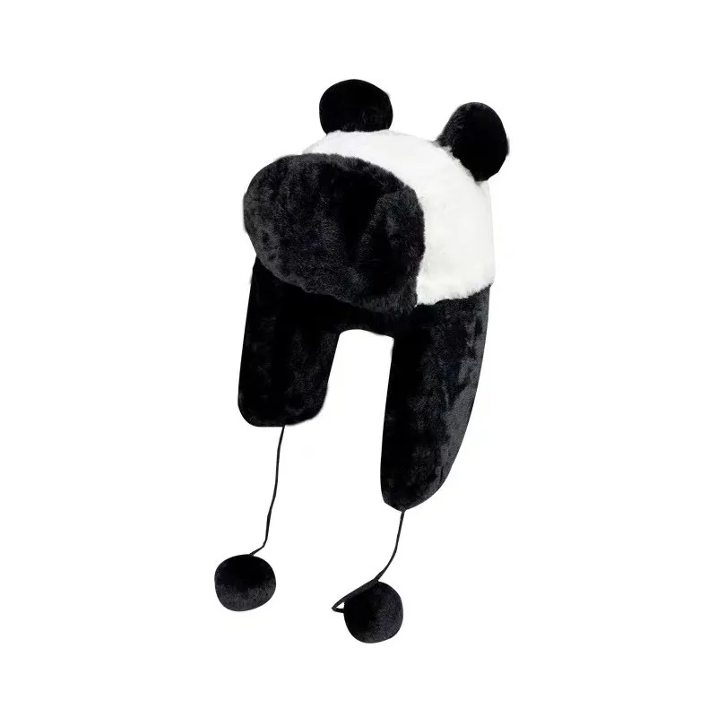Winter Snow Pilot Hat Adult Women Girls Cute Plush Warm Ear Protection Panda Trapper Hat