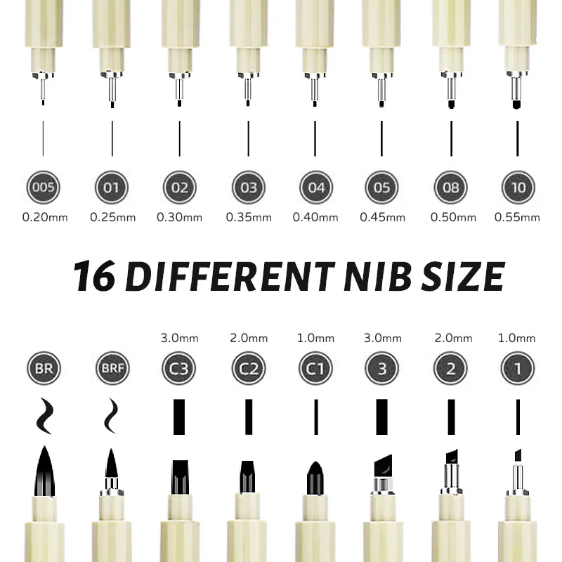 Good Quality Micro Fineliner Drawing Art Pens Multiline Black Needle Fine Point Drawing Pens Set