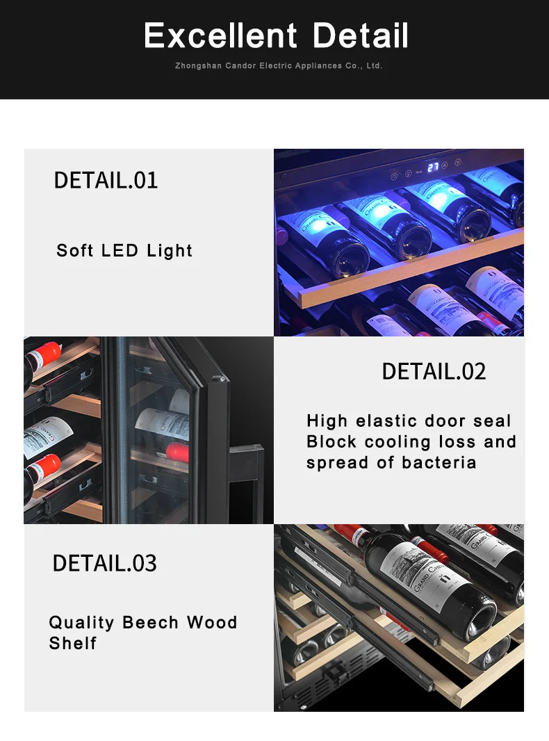 Candor 46 Bottle Glass Door Single Zone Built In Compressor Wine Cooler/ Wine Fridge/Wine Cellar