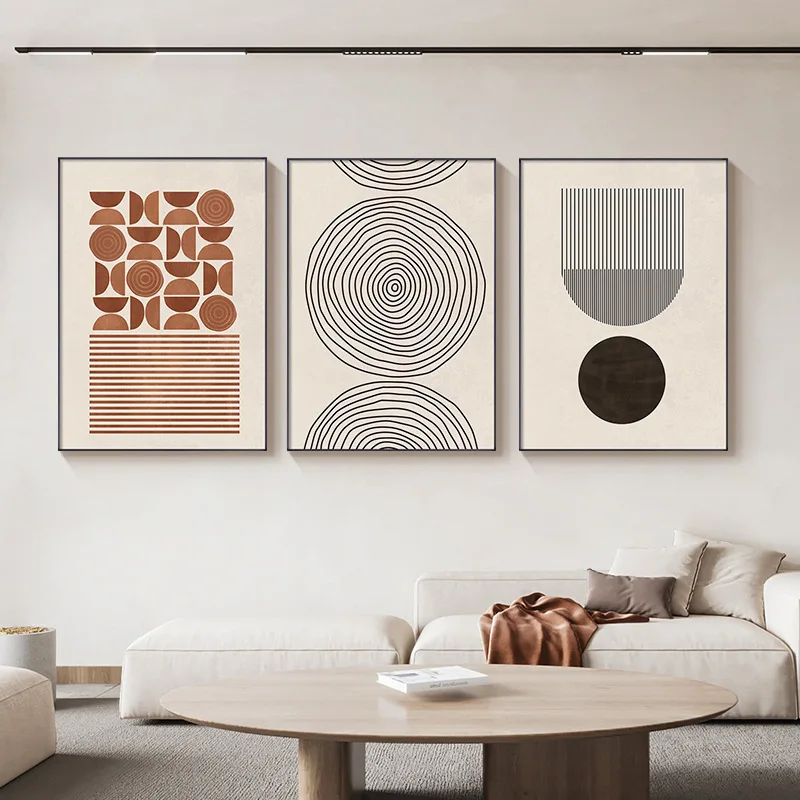Morandi Home Wall Decoration Triptych Abstract Wall Art Geometric Line And Shape Modern Minimalist Framed HD Print Art on Canvas