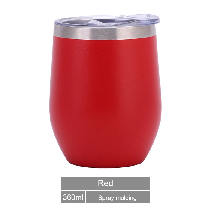 Custom Logo 12oz Stainless Steel Insulated Powder Coated Sublimation Egg Shape Thermal Cup Coffee Mug Wine Tumbler with Lid