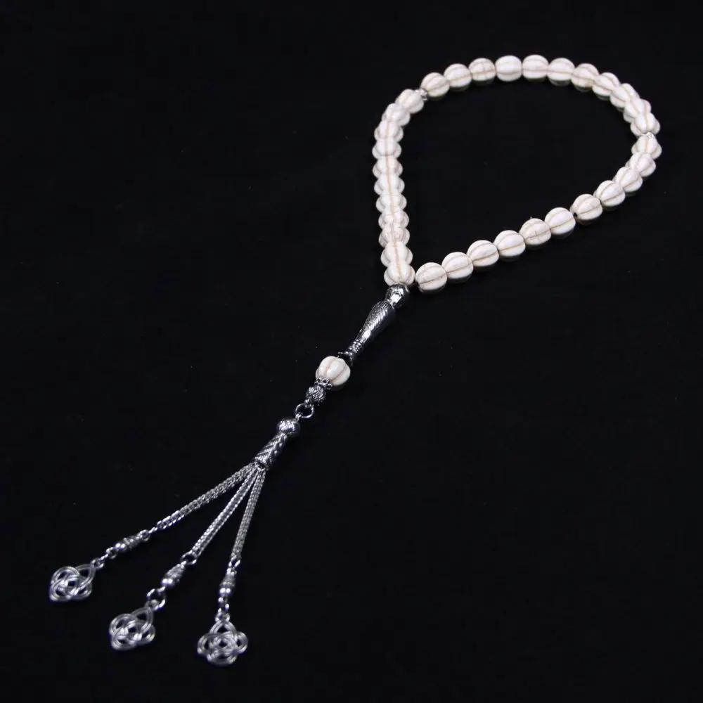 Custom selling White Turquoise 33 beads 10mm Islamic prayer beads tassel handmade bracelet Muslim prayer beads