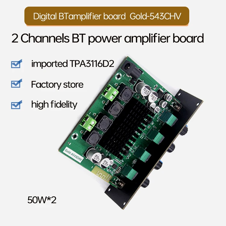 TPA3116D2 Gold-543CHV BT Dual Channel Stereo Power Digital Audio Power Amplifier Board 2*50W