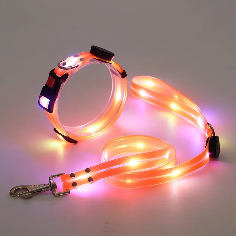 5pcs MOQ Pet Dog LED Collar Light Up Dog Collar Luxury Adjustable PVC Rechargeable LED Pet Dog Collar and Leash Set