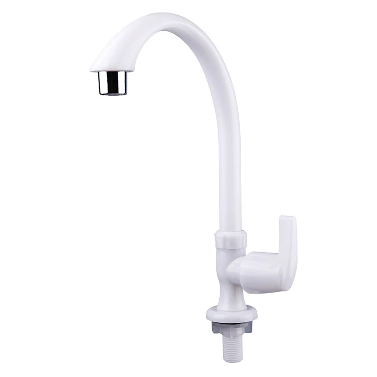 White Keran Plastic Long-necked Faucet Single Level Kitchen Deck Mount PVC Water Tap
