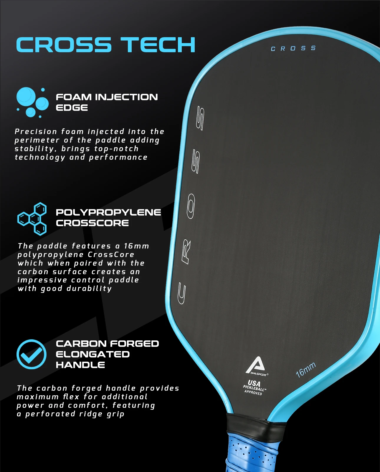 AMASPORT  Custom Raw Graphite Carbon Fiber Friction Pickleball Paddle