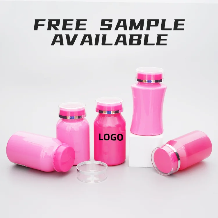 Frosted 300cc New Pink PET Empty Plastic Pharmaceutical Vitamin Capsule Supplement Pills Packaging Bottles