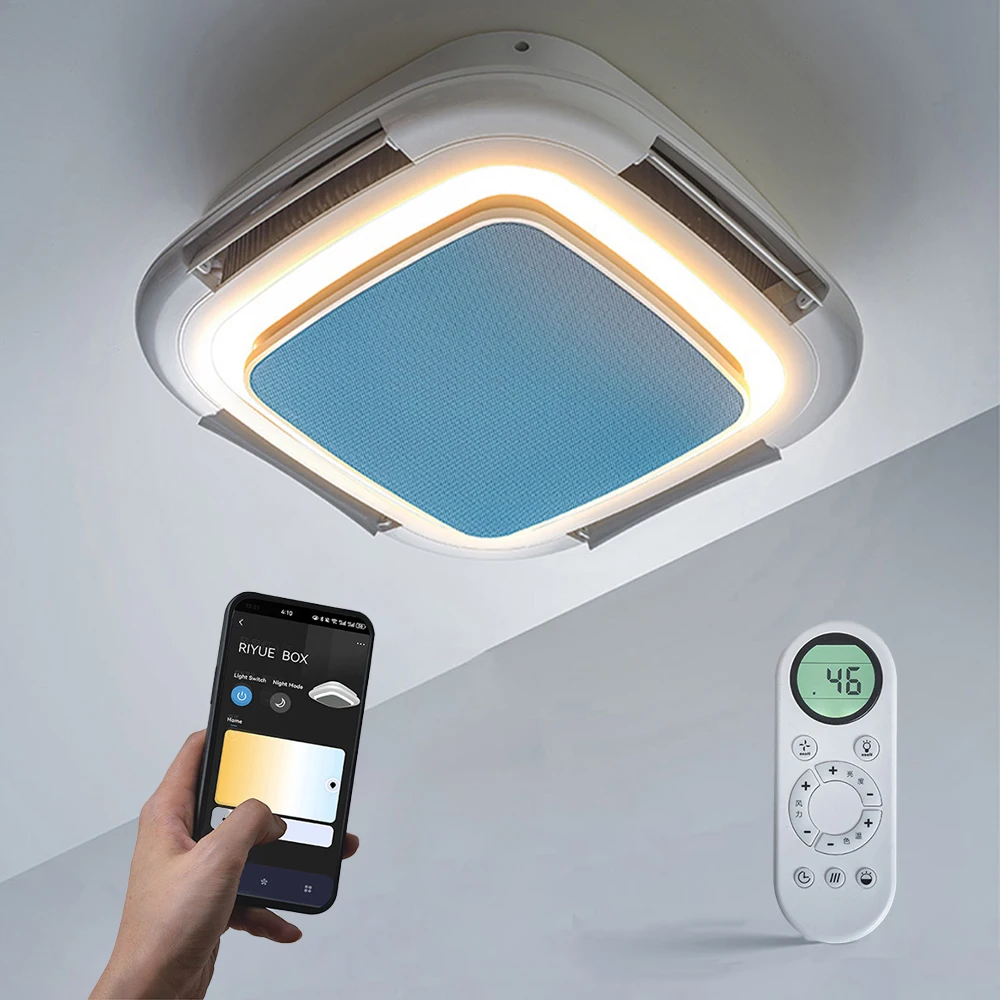 Bladeless Fan Light Living Room Tuya Smart Remote Control Modern Square Bladeless Ceiling Fan With Light