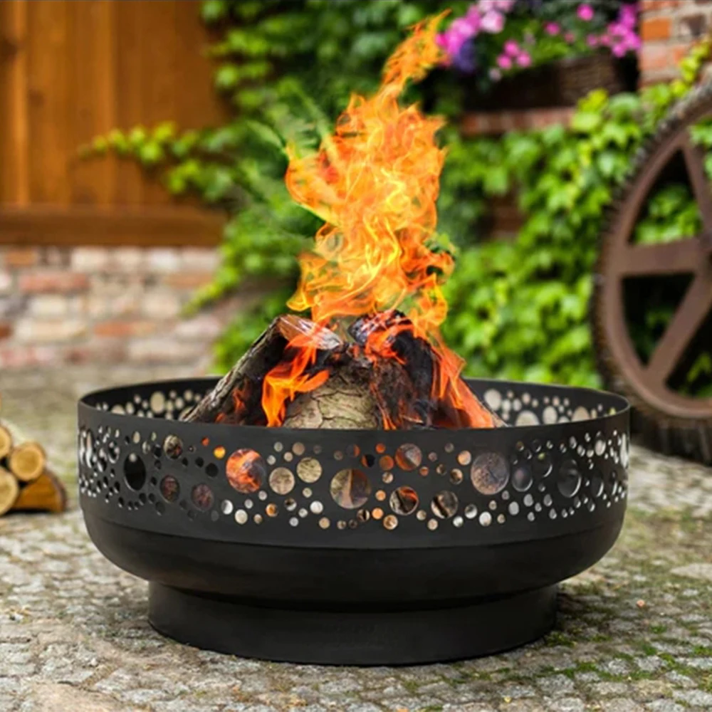 Unique Dia 80x H 33cm black crude steel powder coating outdoor heating fire bowl pit fireplace with grill, wood burning brasero