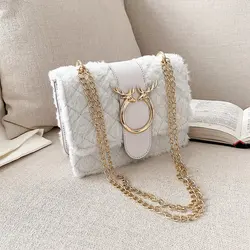 2021 Fall Winter Hot Sale Women Popular Faux Fur Handbags Furry Purses Ladies Winter Plush Square Crossbody Chain Bags