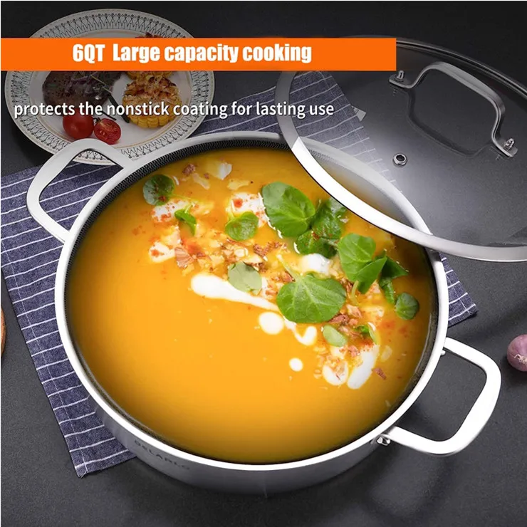 Dishwasher and oven safe 5 QT 3-ply stainless steel saute pans with comfortable double handles and stainless steel lid