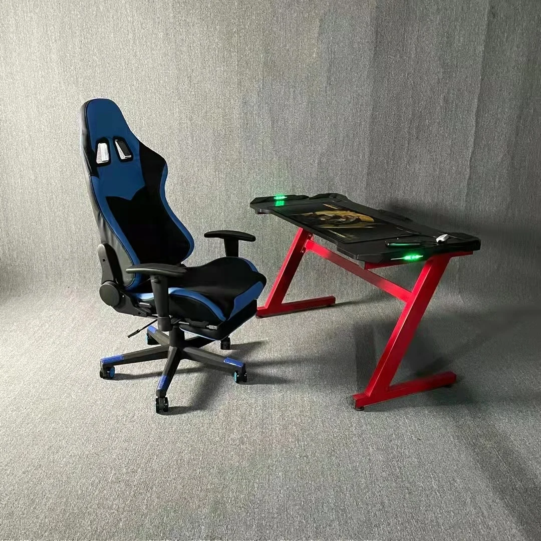 Electric Gaming Desk Computer Table Metal Frame with LED Light, Cup Holder, Headphone Hook, Cable Hole