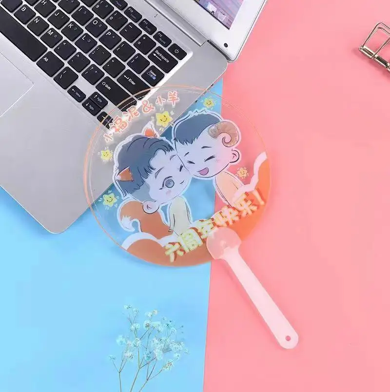 Custom plastic transparent Kpop Mini fans and Cute Hand fan with Hand Holder Transparent hand fan custom printed