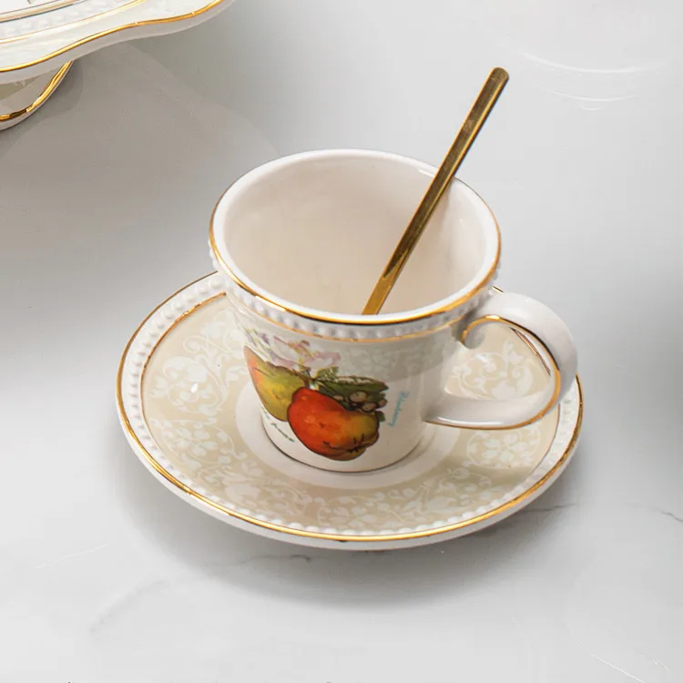 Turkish custom exquisite printed coffee tea milk cups and saucers retro classic ceramic latte cup set