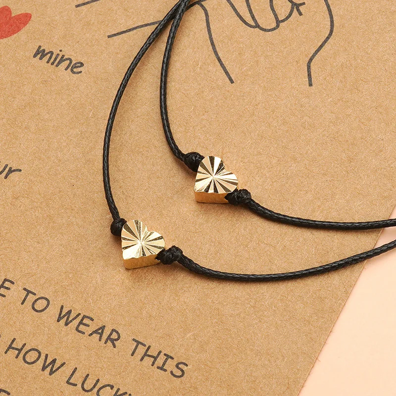 14 k gold plated Handmade Love Heart Charm Bracelet Red Rope Thread String Adjustable Bracelets For Women Couples