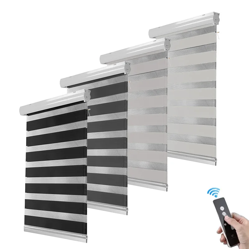 double layer zebra blinds blackout roller Electric motorized remote APP WIFI  control Zebra Blinds
