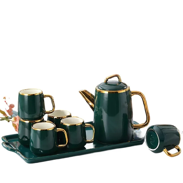 Роскошный набор керамических чайных чашек элегантный и чайник для дома кружек гостиной чайный премиум-класса с чашками высокого качества