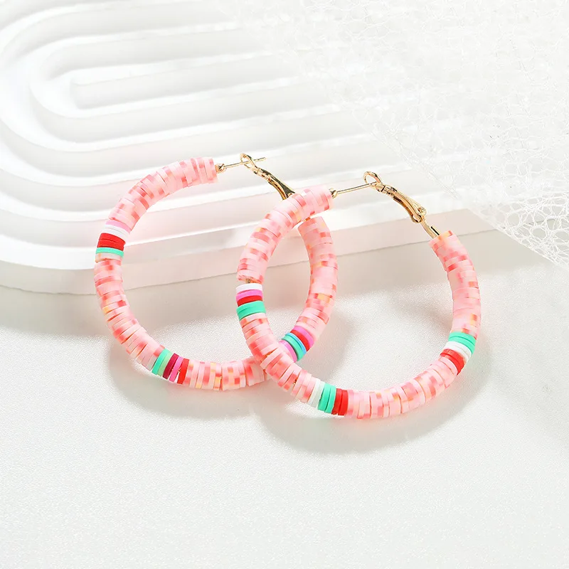 KL pendientes de aro de arcilla polimerica  2023 New design gold plated Boho Statement color mixed big hoop Geometric polymer cl