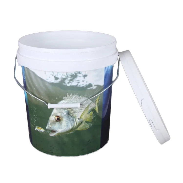 10L 12L 15L In Mould Labeling Printed Utilty Bucket with Snap-on Lid