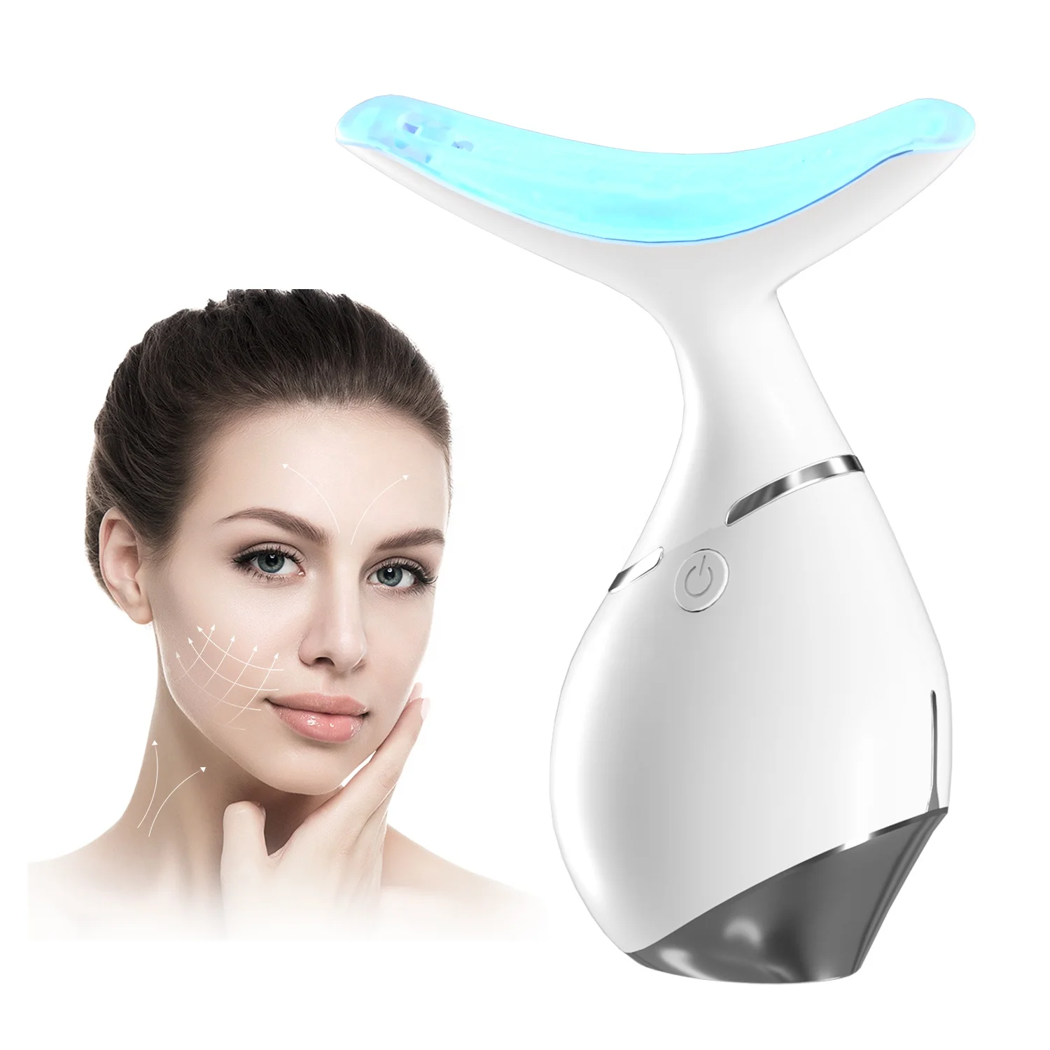 2023 New Care Neck Face Massager Vibration LED Skin Wrinkle Removal Anti Aging Face Skin Care Neck Beauty Device With Heat
