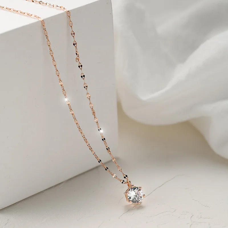 Delicate Rose Gold Plated Sterling Silver with CZ Diamond Shape Necklace for Women Minimalist Choker Chain