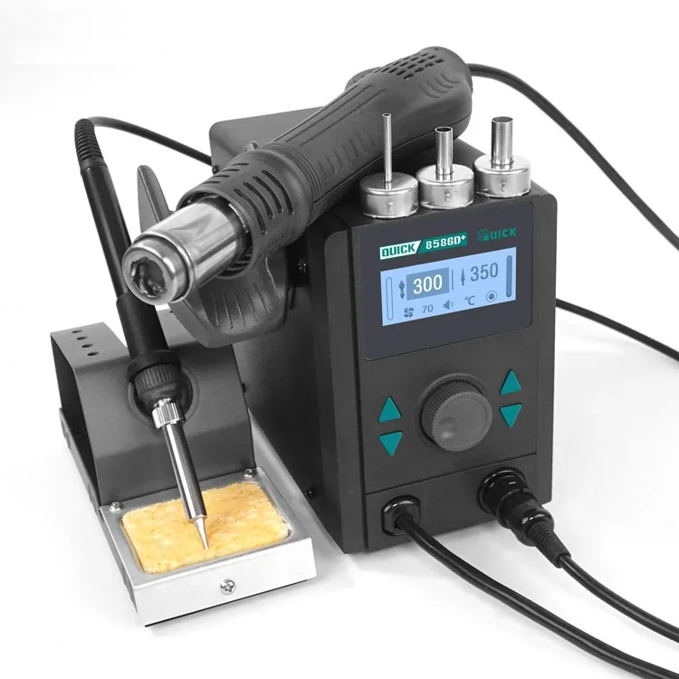 220V Quick 8586D+ 2 In 1 Hot Air SMD Rework Station Soldering Station For Mobile Repair