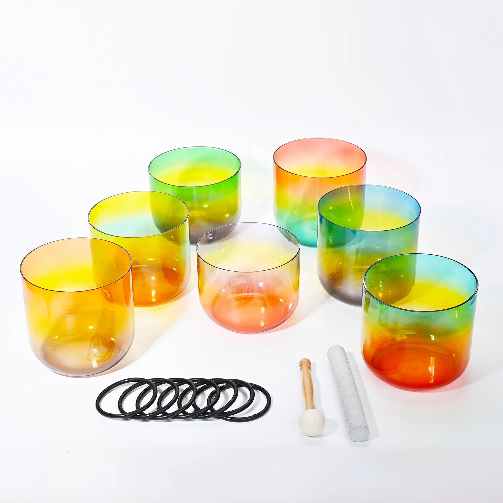 High Quality Rainbow Clear Crystal Quartz Singing Bowl Set Of 7 Clear Crystal Singing Bowls