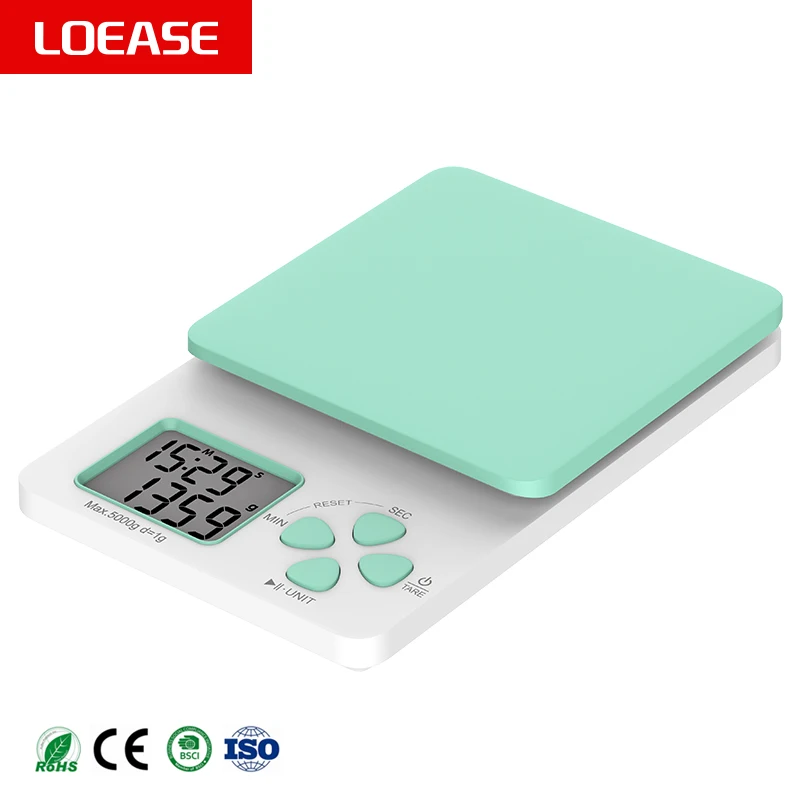 loease Guangdong zhongshan Custom plastic surface 5kg or 3kg or 1kg food  model K77 white color kitchen scale nutrit