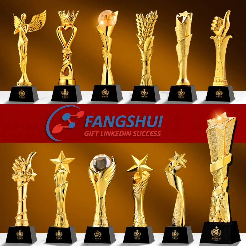 Wholesale Office Decoration Gold Five-pointed Star Crystal Resin Martial Arts Action Trophy Pentagram Resin Trophy for Champion