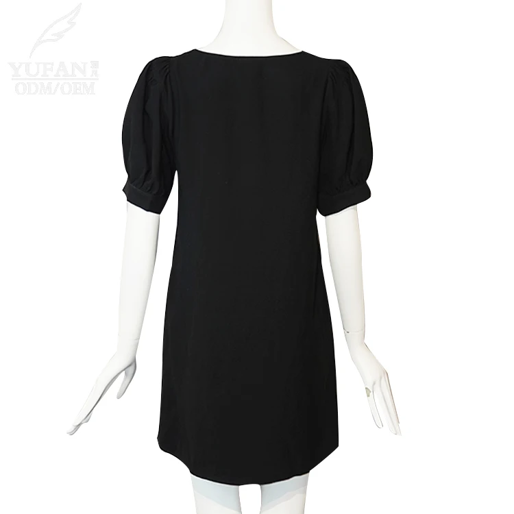 YuFan Custom Black Short Sleeve Casual Dress V Neck Mini Ladies Dresses High Quality Elegant Chiffon Women Clothes