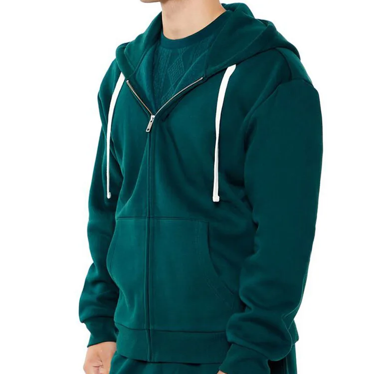 Custom puff print logo 100% Cotton Oversize Men full zip up Side Pockets Luxury Hoodie Street wear fashion 370gsm Blank hoodie