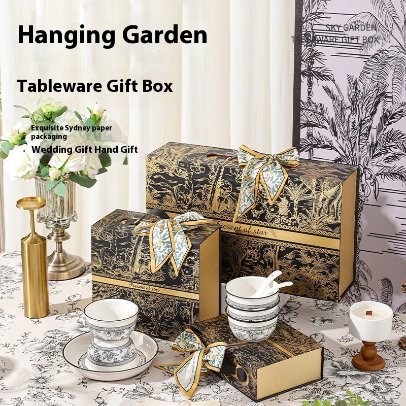 Green Rose Theme Festivalceramic dinnerware set  tableware coconut bowl  spoons plate business exquisite gift