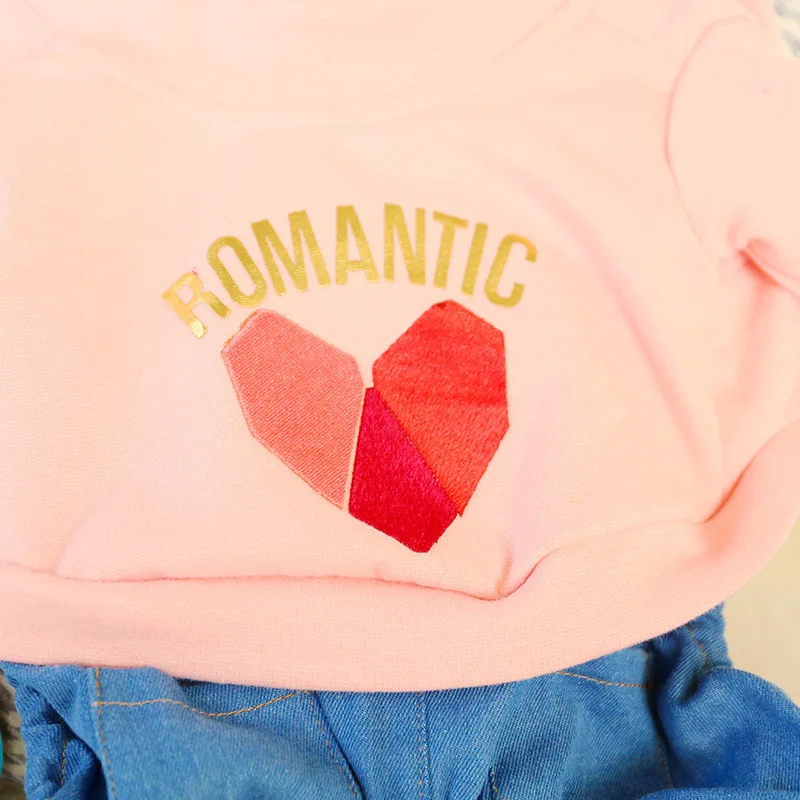 Pet dog cat Diamond heart four-legged trousers jeans Romantic logo Pet clothing simple free