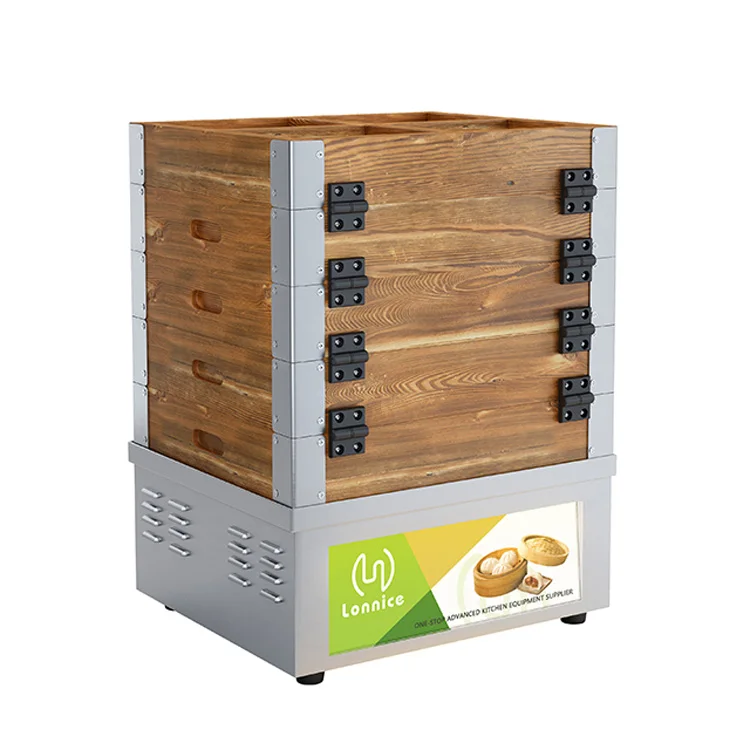 Lonnice RTS 6 Layers Commercial Restaurant 1700W Food Steamer Machine Detachable Wooden Steaming Pot For Frozen Food Bun Dim Sum