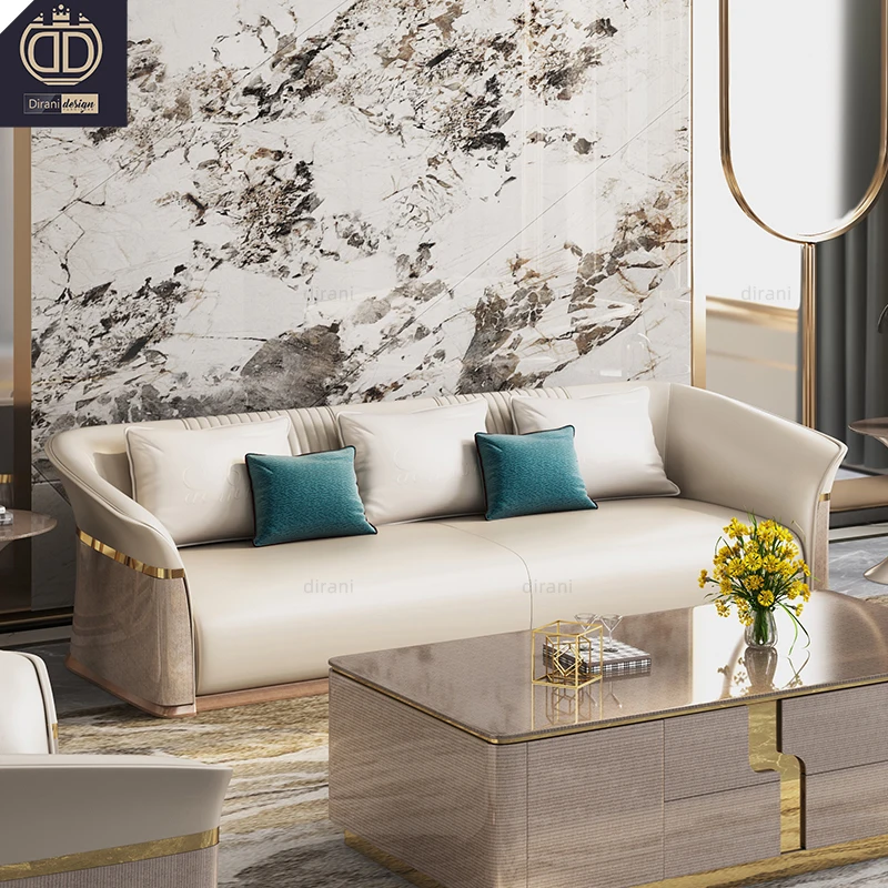 best price latest design white modern living room sofa couch veneer wood genuine leather Italian couches