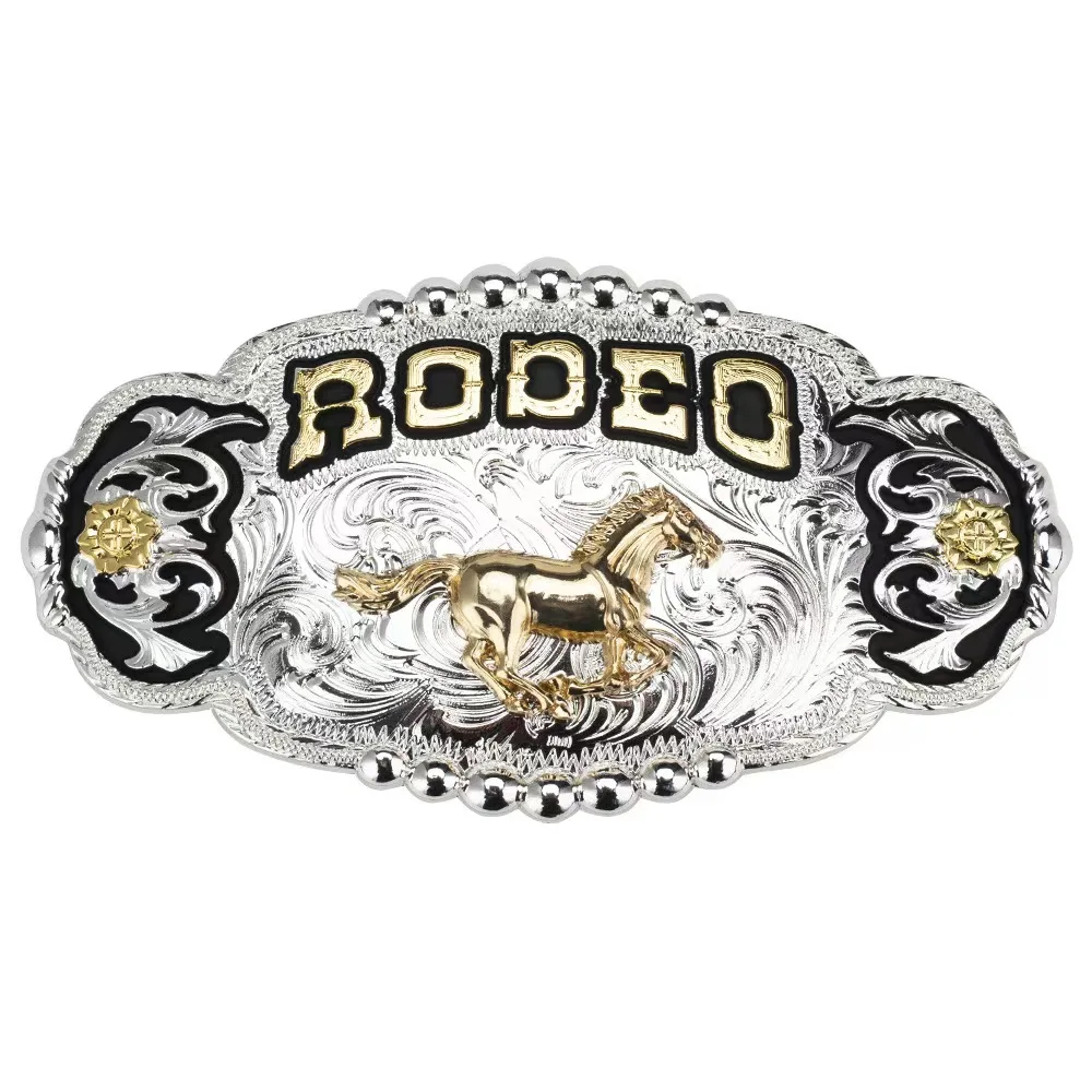 Two tone shiny gold silver western belt buckle fashion designer equestrian decoration buckle denim western belt buckle men