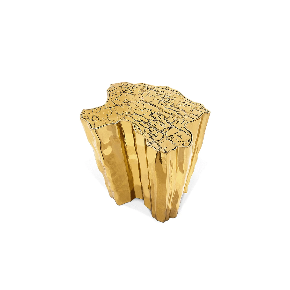 Unique Side Table Set with Polished Casted Brass and Engraved Golden Tree Design