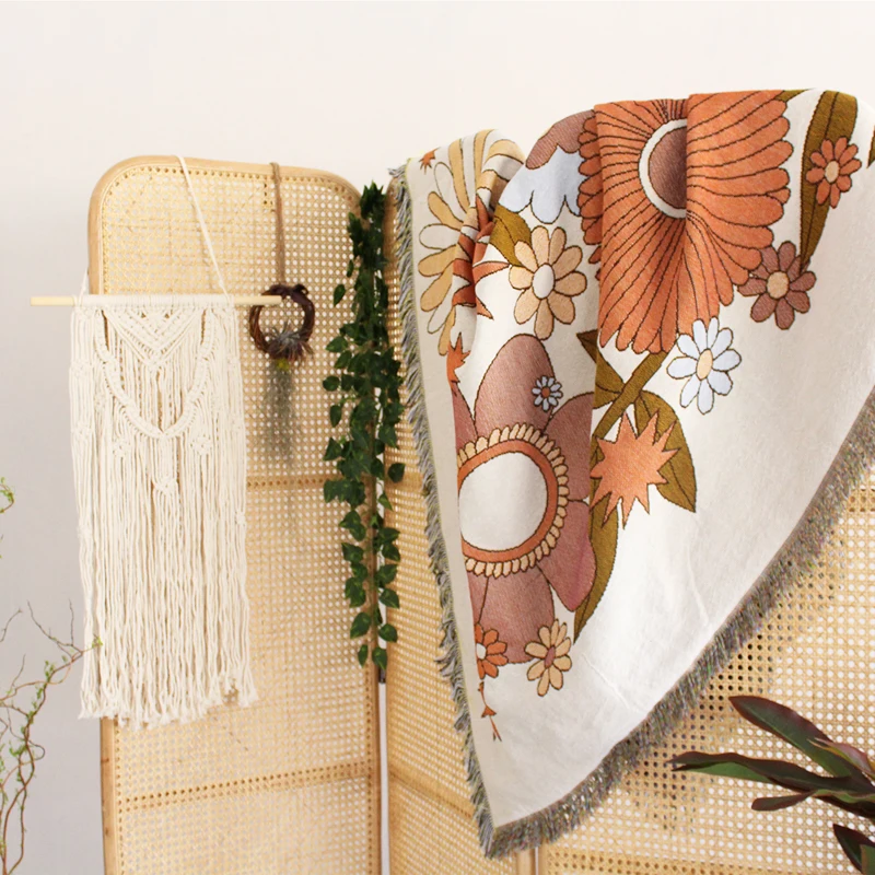 Тканый гобелен с цветами и растениями на заказ, сказочный чехол для дивана в деревенском стиле, настенное одеяло для спальни