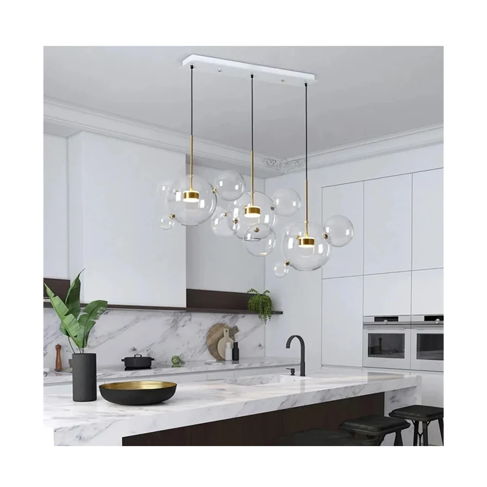 Hot Sell Simple Dinning Room light Clear Glass Balls Hanging Lighting Fixture Modern Bubble LED  Pendant Lamp for Living Dining