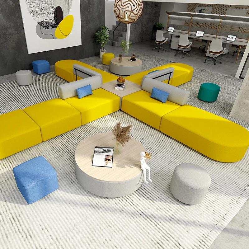Office Mall modular modern Reception elegant sectional sofa set furniture combination office sofa set with coffee table