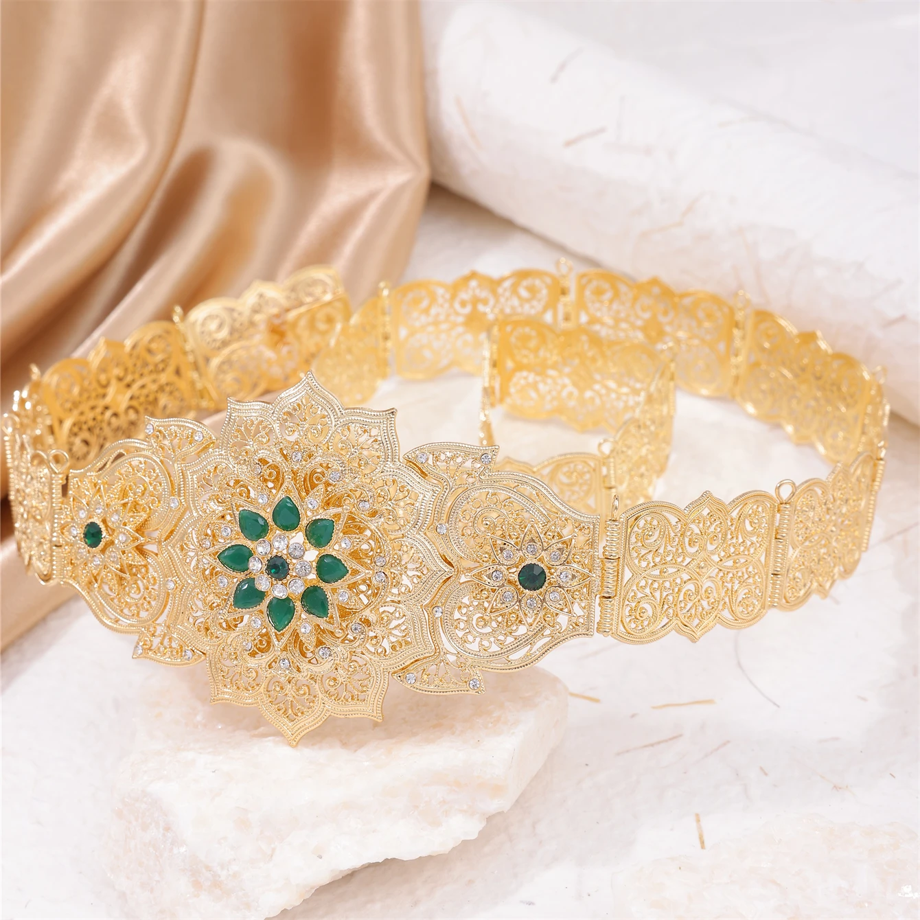 Ethnic Women Metal Waist Belt Caucasus Traditional Wedding Body Jewelry In Gold Morocco Caftan Waist Chains