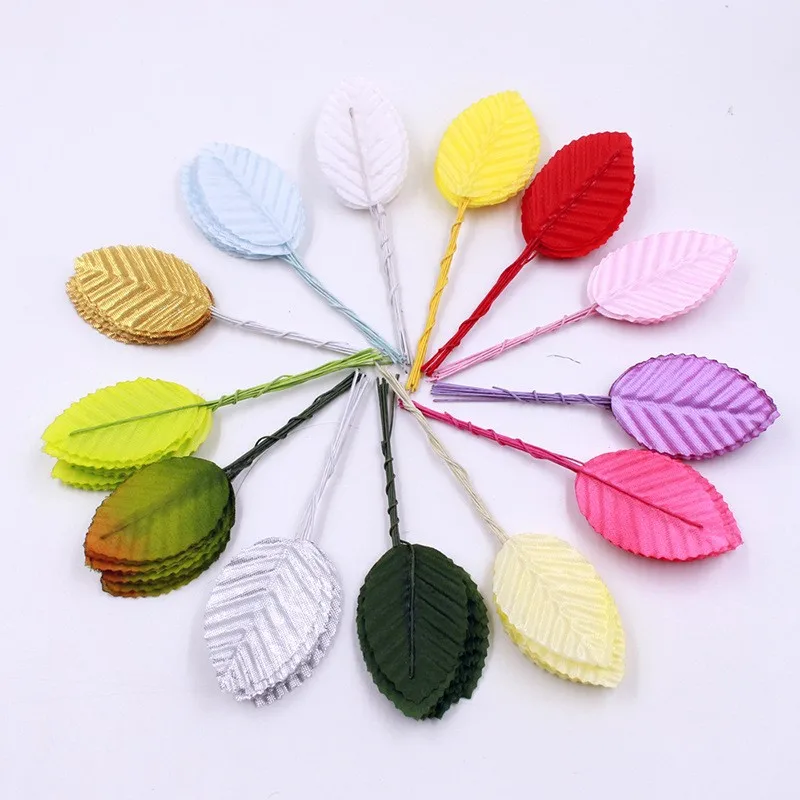 Wholesale 200pcs/bags artificial green gold silver leaves Diy material fake leaves for home decoration