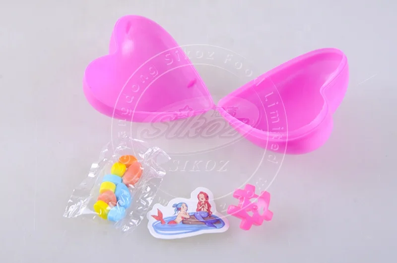 New cartoon heart shape surprise egg toy with candy