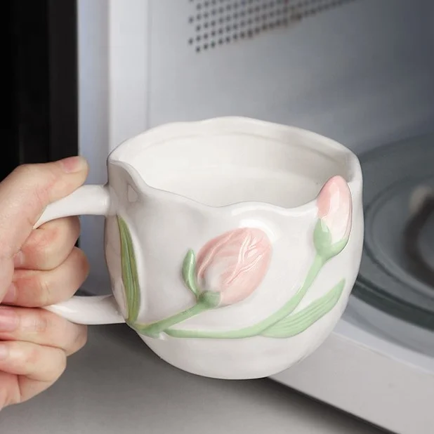 Madou 350 мл корейский стиль 3D тюльпан керамика для тарелочной чаши посуда ручной росписью кофейная чашка торта десертная тарелка